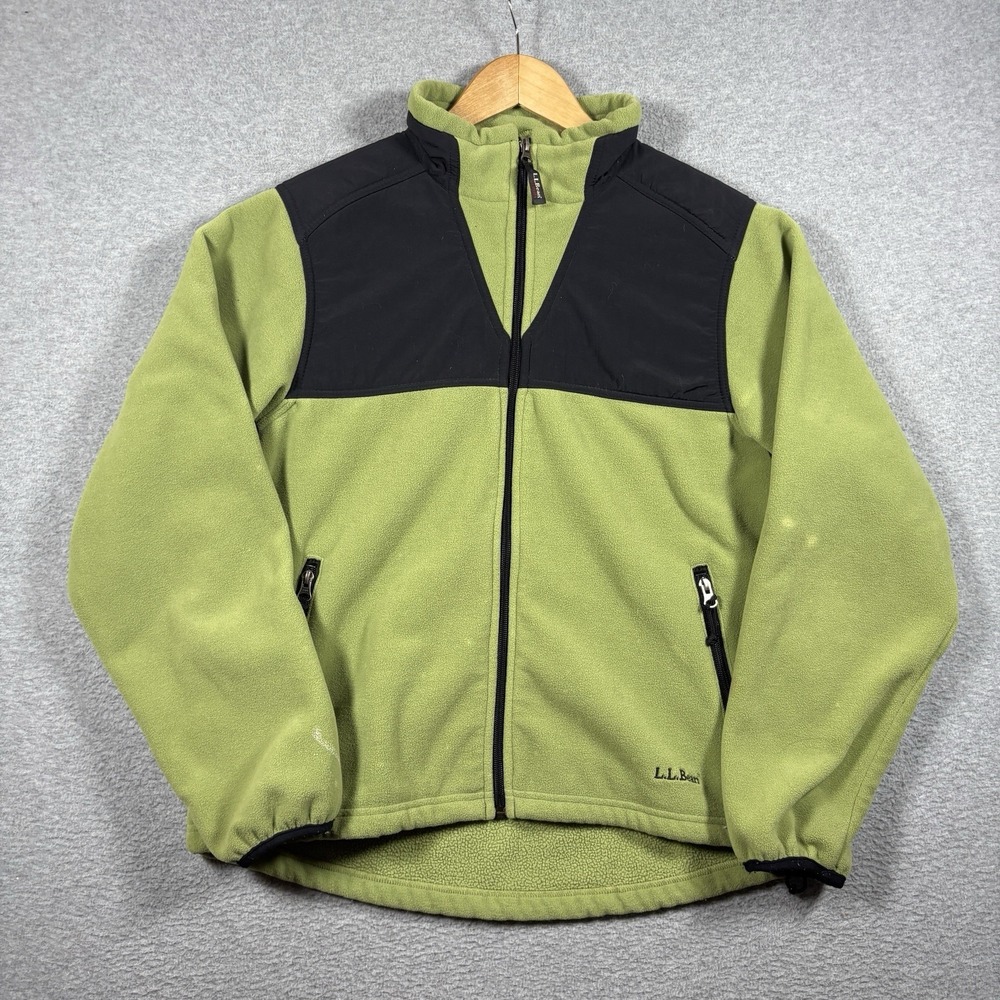 Vtg 90s LL Bean Polartec Fleece Jacket Womens L Lime Green Full Zip USA Made